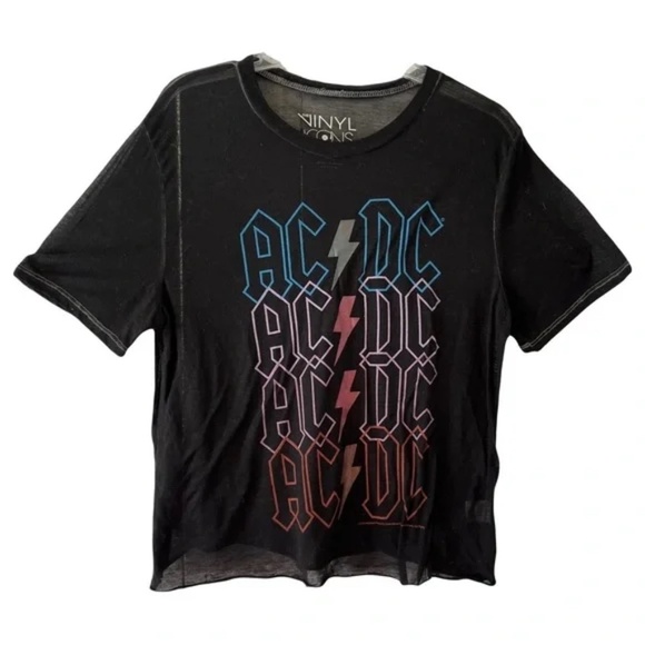 Vinyl Icons | Multicolored Sheer Cropped AC/DC Graphic Band Tee, Medium - Picture 1 of 4